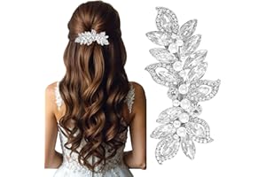LunarCharm Rhinestone Hair Clips with Pearl, Silver Bridal Hair Accessories for Women, Sparkling Crystal Hair Pins, Leaf-Shaped Hair Clips for Weddings, Brides, Long Hair