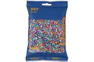 ‎HAMA Hama Perlen 201-90 Bügelperlen Beutel mit ca. 3.000 bunten Midi Bastelperlen mit Durchmesser 5 mm im Mix gestreift, kreativer Bastelspaß für Groß und Klein