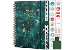 Gumiho Agenda Semainier 2026 Spirale - A5 Planner (Janvier-décembre 2026)-Agenda Scolaire Avec boucle de stylo & Autocollants de plan (Vert-s)