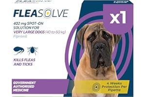 NAQUA LTD Dog Flea Treatment Extra Large Dogs x 1 - Flea Treatment for Dogs XL Very Large Dog 40-60 kg - Spot-On Solution for Fleas and Tick Control - FleaSolve 1 Pipette, 1 Dose