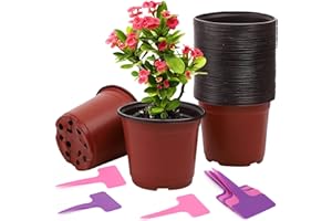 ‎CNNIK CNNIK 50 Stück Anzuchttöpfe 12cm Pflanztöpfe Kunststoff Rund Blumentopf Plastik Braun Anzuchttopf Innen Außen Untertopf mit 50 Stück Pflanzenschilder