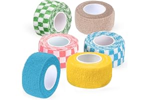 DFSUCCES Self Adherent Bandage,6 Rolls Self Adhesive Bandage Wrap,Pet Vet Wrap Bulk Stretch Tape,Cohesive Bandages,for Finger, Sports and Stretch Athletic(Width 1 Inch)