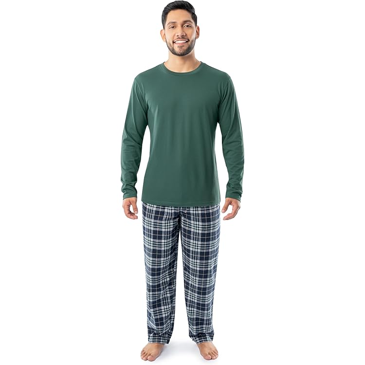 Izod Men's Long Sleeve Pajama Set - Jersey Top & Flannel Pants Sleepwear