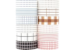 MAGLITT Grid Washi Tape Set 12 Rotoli nastro adesivo colorato colorato decorativo per Forniture Artigianali Fai da te e Decorazioni