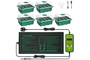 NAMOTEK Seedling Heat Mat with Digital Thermostat Controller and 5 Pack Seed Starter Tray Combo Set Temperature Control for Seed Germination Plant Propagation MET Standard