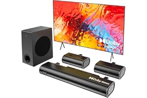 Hiwill 5.1CH Soundbar for TV, Dolby Atmos Surround Home Theatre Casse, 2 Altoparlanti Surround Cablati, Sound Bar Bluetooth per PC con Subwoofer da 5.25'', 380W Potenza di Picco, eARC/OPT, 2025