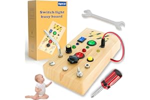 CHANEEHANN Planche Montessori Busy Board en Bois, Interrupteurs LED, Outils de Tournevis, Jouet Sensoriel, Motricité Fine, Activité de Voyage, Pour Bébé et Tout-Petits 1 à 4 Ans, Cadeau Garçons Filles
