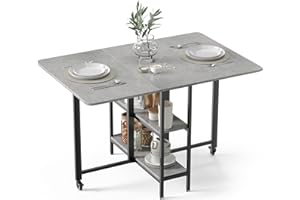 ‎MONDEER Mondeer Mobiler Klappbarer Esstisch, Klapptisch mit 2 Offenen Ablagen für Kleine Räume Esszimmer Küche, 120 x 80 x 75 cm, Grau