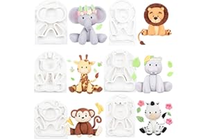 Musykrafties Moldes de silicona para fondant de animales de la selva para decoración de pasteles de fondant, hormigón, cemento, arcilla polimérica, 6 unidades, altura 6,6-9,1 cm