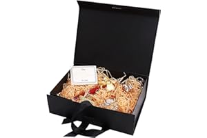QUNKUN Scatola Regalo con Fiocco (21x17x7cm), Premium Gift Box con Chiusura Magnetica, decorativa, Per Compleanno Anniversario Confezione (Nero)