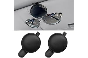 KUKUPOW Negro Cuero Soporte para Gafas de Sol 2 Piezas, Soporte para Gafas de Sol para Coche, Portagafas Clip Magnético de Cuero para Visera, Organizador de Ticket y Tarjetas