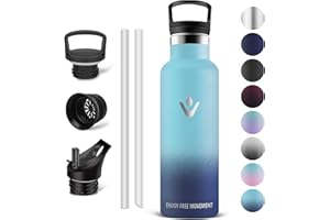 Vikaster Bouteille acier inoxydable - Thermos 0.5l, Gourde Avec Paille, Gourdes Sans BPA, Gourde Enfant & Adulte pour Sport, école, Bureau, Gym, Voyage