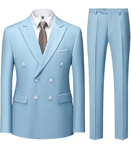 Costume Mariage Homme Blazer Croisé 2 Ou 3 Pièces - Grande Taille Bleu Chic Collazoey