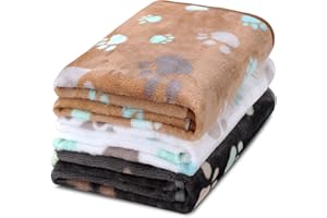 7CDXD 3 Pezzi Coperta per Cane Gatto, Morbida e Calda Flanella, Coperta per Animali Domestici con Stampa a Zampa, Tappetino per Animali e Lavabile per Cani e Gatti 77 x 55 cm