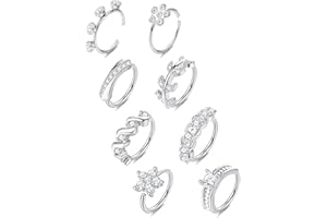 LOLIAS 8Pcs Anillo de Aro de Nariz para Mujer Pendientes Pequeños Aro de Perforación de Nariz Acero Inoxidable CZ Cartílago de Oreja Joyería de Piercing para El Cuerpo Plata Oro Negro Oro Rosa