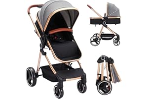 BALOVEBY Passeggino 2 in 1, Carrozzina per bambini, passeggino combinato trasformabile con sistema di viaggio, imbracatura di sicurezza a 5 punti, struttura in alluminio, per neonato
