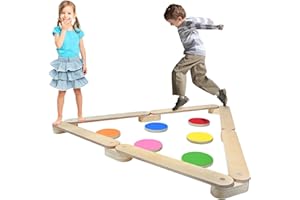 HENGMEI Poutre D'éQuilibre En Bois, Planche D'éQuilibre Pour Enfants 3-7 Ans, Combinable Avec 6 Planches Rondes, Jouet IntéRieur Et ExtéRieur, IdéAl Pour DéVelopper L'éQuilibre Et La Motricité