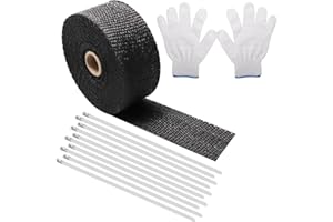 SAMAMOCA 6M Bande Thermique Echappement Voiture，Isolant Thermique Moto，Gaine Thermique Echappement +10 Attaches De Câble En Acier Inoxydable De Noir ，+1 Paire De Gants En Coton