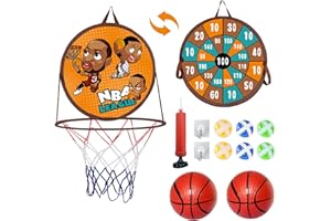 GOUJFOL Canestro Basket Bambini con Freccette Giocattoli, 2 in 1 Bersaglio Freccette e Mini Basket Bambino Giochi, Doppia Faccia Appendere Sportivo Giocattolo, Interni ed Esterno Regalo Gioco (Arancia)
