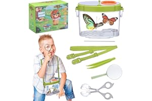 Huiguli Pudełko do obserwacji owadów, zestaw odkrywcy na zewnątrz z 5-krotną soczewką powiększającą, klipsem na owady, pęsetą, zestawem do łapania owadów dla dzieci