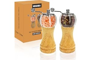 VEIZIBEE Macinatrice manuale per macinapepe，Macinazione manuale del sale，Lame in Ceramica Con Mulino Regolabile grossolano，Godetevi il Vostro Miglior Pepe Fresco Macinato Sali Marini，2pcs 6pollici