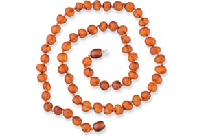 GENUINE AMBER Genuine Baltic Amber Necklace - Raw not Polished Beads - Cognac Color - Knotted Between Beads - Sizes from 28 to 36 CM