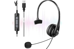 Voistek Cuffie USB Mono con microfono di cancellazione del rumore e controllo del volume, cuffie PC per Business Skype UC SoftPhone Call Center, chat cristallina, super leggere, ultra comfort