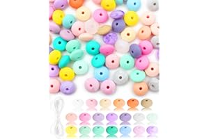 Cinvo 100 cuentas de silicona de 12 mm, cuentas espaciadoras sueltas con cordón de 5 m para pulseras, collares, llaveros, manualidades (kit de 20 cuentas de color macarrón)