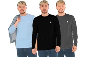 Bahob® 3 Pack Men's Long-Sleeved T-Shirt Round Neck T-Shirts Comfortable Crewneck Neck Tops for Men Soft Cotton S-3XL