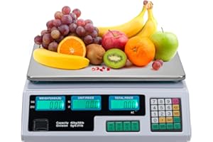 Bonnlo 88LB 40KG Deli Electronic Commercial Price Computing Scale w/LCD Display, Stainless Steel Platform & Charging Cable for Store, Kitchen, Restaurant Market, Food, Meat, Fruit(Silver & White)