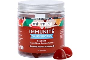 MIUM LAB GUMMIES EXPERTISE Mium Lab - Boost immunitaire, Énergie & Renforcement organisme - Plantes, Vitamines et Minéraux : Échinacée, Zinc, Vitamine C & Sélénium - Cure 21 jours - Goût Cerise - Fabriqué en France