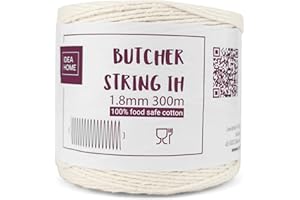 IDEA HOME Spago per Macellai 300m - Panettieri Spago 1,8 mm - Spago di Cotone per la Cucina, Sicuro per Alimenti, Adatto per Pollame, Salsicce, Fai da Te, Artigianato e Decorazione