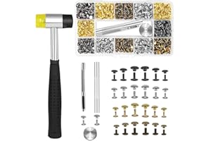 HIKPACKER 364 Sätze Leder Nieten Set 6×6mm, 8×8mm, 8×12mm Hohlnieten, Nietenzange Set Leder Mit Gummihammer, Ledernieten, Nieten für Leder für DIY Lederhandwerk Kleidung Tasche Gürtel Schuhe (4 Farben)