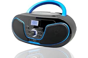 LONPOO Bärbar CD-spelare för barn Bluetooth Boombox med UKW-radio och USB-ingång, 2 x 2 watt RMS stereosystem (Blue-2)