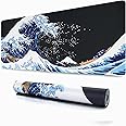 iLeadon Extended Gaming Mouse Pad - Non-Slip Water-Resistant Rubber Base Computer Keyboard Mouse Mat, 35.1x15.75inch XXL Large Anime Mouse Pad for Desk Computer Office Gaming, Sea Wave