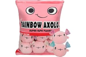 HXPLN Cute Snack Pillow Axolotl Plush Pillow, Kawaii Pudding Pillow with Axolotl Salamander Doll, Removable Stuffed Animal Toys Cushion Birthday Creative Gift for Kids, Girls, Boys (6 Pink Axolotl)
