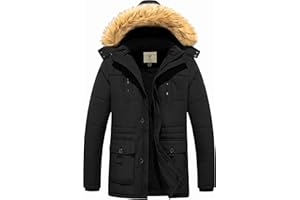 WenVen Giacca Invernale Militare Calda Cappotto con Cappuccio Staccabile in Pellicia Parka Media Lunga Antivento Giubbotto da Esterno Imbottito Uomo