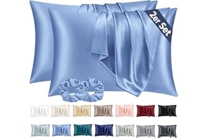 Vielit 2 Satynowych Poszewek na Poduszki 50x70,Niebieski, Miękkie jak Jedwabne Poszewki, Satynowe Poszewki na Poduszki 50x70, Poszewki na Poduszki dla Włosów i skóry z 2 gumkami Do Włosów