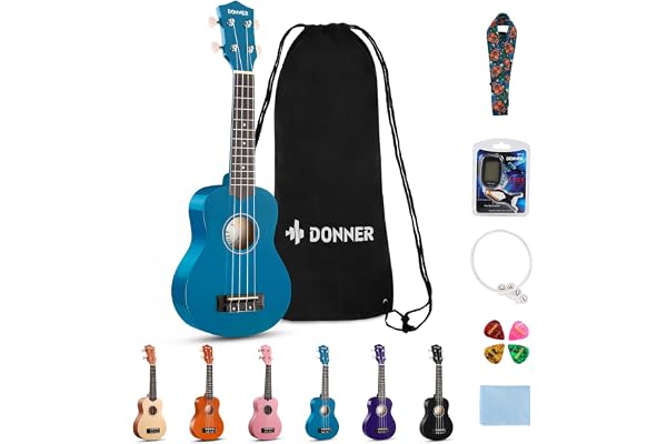 Donner Ukulélé pour Débutant Soprano Ukulélé Kit 21 pouces Adulte avec Sac Sangle Tuner, Online Leçon, Couleur Bleu