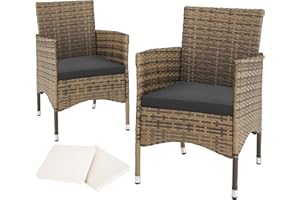 tectake® Set de 2 Sillones en Ratán y Acero, Muebles Jardín Exterior Resistentes a la Intemperie, Sillón para Conjunto Jardín Exterior, Cojines con Fundas Intercambiables, Fácil Montaje - natural/gris