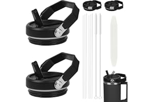 AYESY Stanley Cup Pokrywka 2 szt. Szczelne pokrywki Stanley Cup wielokrotnego użytku z 2 plastikową słomką i pędzlem do kroplomierza Wymienne pokrywki do kubków Stanley akcesoria - czarny