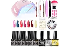 Sadodo Gel Nail Polish Starter Kit, Manicure Set 7 Colors with UV LED Curing Nail Lamp and Base Top Coat for Beginners Salon Home DIY