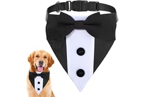 TEAAHA Adjustable Tuxedo Formal Wedding Outfit Bandana Tux Black Collar With Bow Tie, Suit Costume for Small Large Dogs Wedding, Engagement, And Birthday (Small: Neck 12.5"-21")