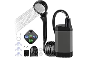 Toemics Portable Camping Shower with 6000mAh Rechargeable Battery and LED Display, Electric Pump Waterproof Outdoor Travel Shower for Hiking, Car, Pet, Dog (Grey)