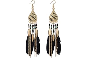 fdsmall Earrings for Women Faux Feather Ear Stud Bohemian Fringe Tassel Long Drop Dangle Jewelry