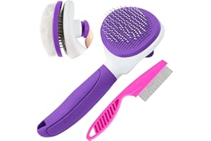 KALAMANDA Cat Brush for Shedding, Cat Hair Brush with Release Button for Indoor Cats Dogs Self Cleaning Grooming(Purple)