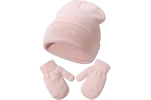 DRESHOW Baby Beanie Hat Mitten Set Infant Toddler Kids Winter Warm Knit Hat with Gloves for 3 Months - 5 Years Girls Boys Children