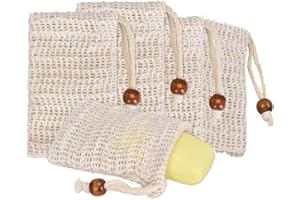 PHOGARY 5pcs Sac À Savon Sisal pour Les Savons Et Les Déchets, Sacs de Savon en Fibres Naturelles pour Mousser et Sécher Le Savon, Sac À Savon Bio avec Support pour Sac De Douche