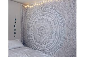 Aakriti Gallery Cotton Mandala Tapestry Wall Hanging - Bohemian Bedspread, Boho Blanket/Throw Tapestries for Living Room, Home Decor (Gray, 220x200 cms)
