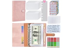 ‎GENORTH Binder Budget Binder,42 Stück Geld Organizer Marble Pattern Budgetplaner,Geld Organizer with Kupferkante aus Metall,Reißverschlusstasche,Monatliches Haushaltsformular-Schwarz. (Rosa03)